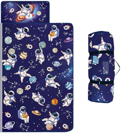 Schlafsack Kinder,Warm Kinderschlafsack mit Kissen Abnehmbar und Decke für Mädchen Jungen, Faltbare Deckenschlafsack für Indoor Outdoor Camping,150×60cm,Astronaut