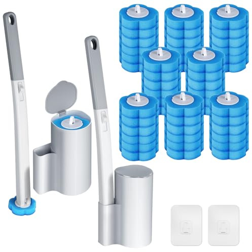 ANOMM Juego Libro Desechable para Inodoro, 48 Cabezale Repuesto, 1Fragancia | 2 Mango Alargado y 2 Cajas Almacenamiento, Cepillo Inodoro Desechable, Cepillo Inodoro para Limpieza Inodoro y Baño
