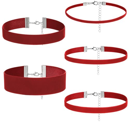 TIESOME 5 Stück Rot Choker Set Für Damen, Rot Samt Set Mehrlagige | Klassische Choker Halskette Verstellbare Schwarze Gothic Halskette Für Damen Tanzen Halloween Weihnachten Geburtstagsparty