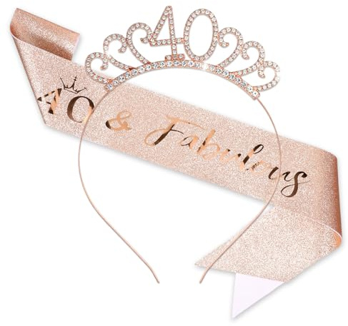 LIQWEI 2 Stück 40 Geburtstag Frauen Deko Schärpe und Tiara, Geburtstag Schärpe und Tiara RosaGeburtstag Damen Diadem Geschenke Für Frauen Party Supplies