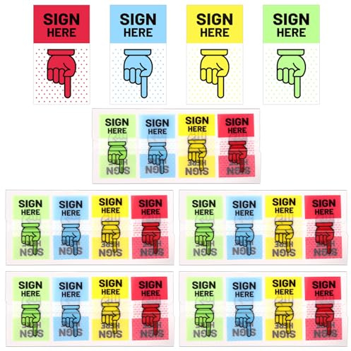 500pcs Sign Here Stickers, Self-Adhesive Signature Sticky Tabs Page Flags with Finger Designs for Documents Contracts Notebooks Home Office & School Supplies (4 Colors)