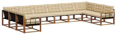 vidaXL Outdoor-Sofagarnitur mit Kissen 10 pcs Natur und Beige, Gartenmöbel Set, modernes Sofa für draußen, ergonomisches Design, bequemer Sitzplatz, stilige Couch für den Patio