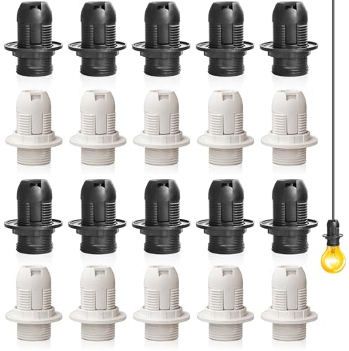 20 Stück E14 Vintage Solide Lampenfassung: Bakelit Fassung, Lampenfassung mit Glühbirnenhalter, Edison Retro Schraube Glühbirne Adapter, Glühbirnen Fassung für E14 Lampen (10 Weiß+10 Schwarz)