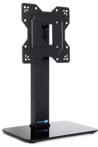 SIMPLETEK - Supporto da Tavolo Universale per Monitor e TV 23-43 - Base in Vetro Temperato - Max 40kg - VESA 200x200 - Design Slim Nero