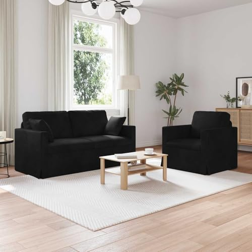 nestroco Sofa Set 2er Schwarz Samt 158 x 78 x 80 cm Modulares Ecksofa mit Stauraum und Schlaffunktion für Wohnzimmer, Gästezimmer und Büro