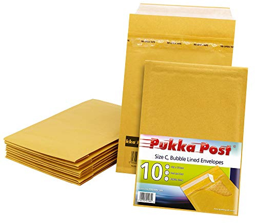 Pukka Post & Packaging Bubble Lined Envelopes - Pack of 10 Self Seal Padded Lightweight Mailers for Safe and Secure Shipping - Impact & Puncture Resistant for Protection - 170 x 225 mm, Size C - Gold