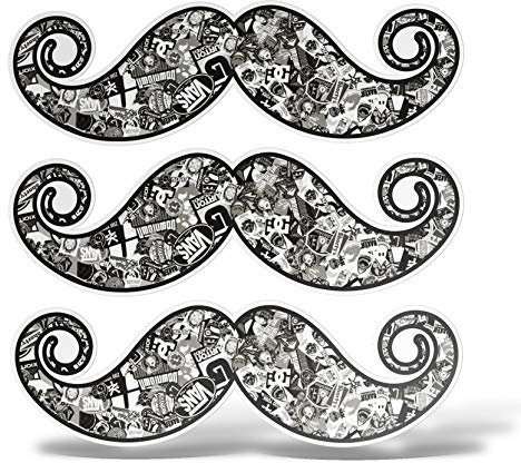 erreinge Sticker Bomb X3 Hipster Mustache Barber Shop Shaped Adhesive PVC für Abziehbild Tapete Auto Moto Helm Camper Laptop - 10 cm