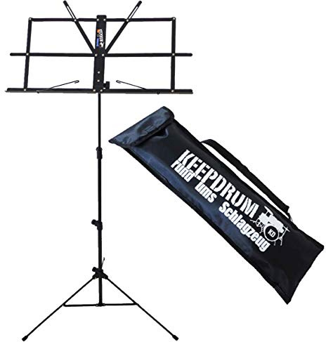 keepdrum MUS2 BK Notenstaender Notenpult Schwarz einfacher Aufbau kindgerecht + keepdrum Tragetasche