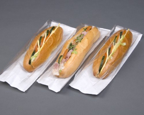 100 White Film Front Clear Cellophane Paper Window Sandwich Food Photo Display Bags (4 x 6 x 14 (Baguette))