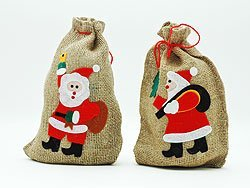Hellenikos 10x Jute Sack Nikolaus Geschenk Sack Beutel Jutebeutel je 20 x 29 cm Geschenksack Jutesack Weihnachtsmann Weihnachten 10 Stück im Set
