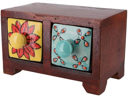 Apothekerschränkchen mit bunten Keramik Schubfächern, Gewürzkiste - 2 Fächer Modell 2 / Dosen, Boxen & Schatullen