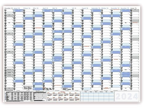 XXL Wandkalender DIN B1 2026 blau, nass abwischbar Jahresplaner Wandplaner Format 100 x 70cm gerollt