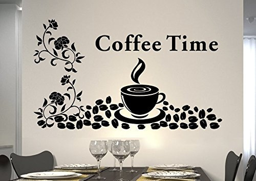 Wandtattoo wandaufkleber Aufkleber Wandsticker wall sticker Wohnzimmer Schlafzimmer Kinderzimmer KÜCHE 30 Farben zur Wahl Wandtext Wandwort Wandspruch spruch Zitat Küche Schriftzug CAFE COFFEE KAFFEE KÜCHE blume Ranke wkf03(049 konigsblau, Größe1:ca.50x30cm )