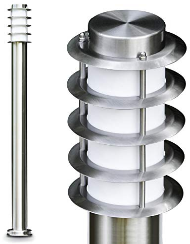 HOFSTEIN Wegeleuchte Tunes, Außenwegeleuchte aus Metall/Kunststoff in Edelstahlfarben/Weiß, moderne Außenleuchte für Garten, Außenbereich, Hof, Terrasse, Höhe 110 cm, E27, IP44