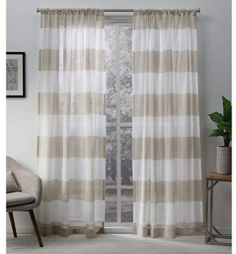 EXCLUSIVE HOME Darma Sheer Linen Rod Pocket Curtain Panel Pair, 50x96, Linen