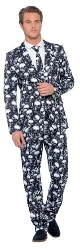 Smiffys Skeleton Suit, Black & White with Jacket, Trousers & Tie, Stand Out Suits Fancy Dress, Skeleton Dress Up Costumes