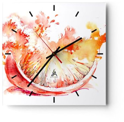 Modern Wanduhr Orange Obst Sommer 30x30cm Quadrat Klein Wand Uhr Glas Analog Zimmeruhren Küche Büro Wohnzimmer Glasuhr Wall Clock Dekoration Design Wanddekoration Küchenuhr C3AC30x30-3049