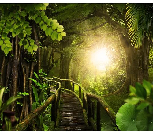 decomonkey Fototapete Wald, 400x280 cm, XL, Natur Landschaft Brücke, Tapete