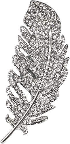 styleBREAKER Pendentif décoratif magnétique pour Femme, Broche en Forme de Plume avec des Strass, pour châles, Foulards ou Ponchos, Broche, Femme 05050068, Couleur:Argent