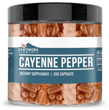 Earthborn Elements Cayenne Pepper 200 Capsules, Pure & Undiluted, No Additives