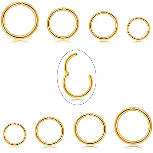 Milacolato 8Pcs 16G Nasenpiercing Ring Chirurgischer Stahl Scharnier Clicker Segment Nose Ringe Hoop Helix Knorpel Daith Tragus Ohr Schläfer Ohrringe Body Septum Piercing 6-12MM Gold