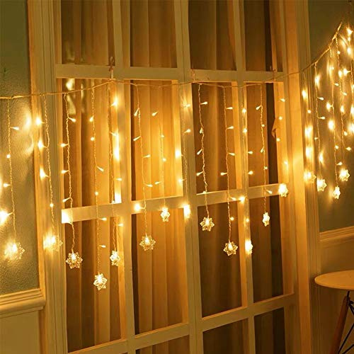 Klighten 96 LED Lichtervorhang USB Lichterkettenvorhang, 3M*0.65M 8 Modi Schneeflocke LED String Licht für Partydekoration Weihnachten, IR Fernbedienung LED Lichterkette - Warmweiß