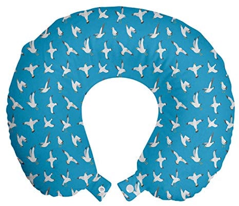 ABAKUHAUS Vogel-Druck Reisekissen Nackenstütze, Möwen über das Meer, Schaumstoff Reiseartikel für Flugzeug und Auto, 30x30 cm, Meerblau Anthrazit grau