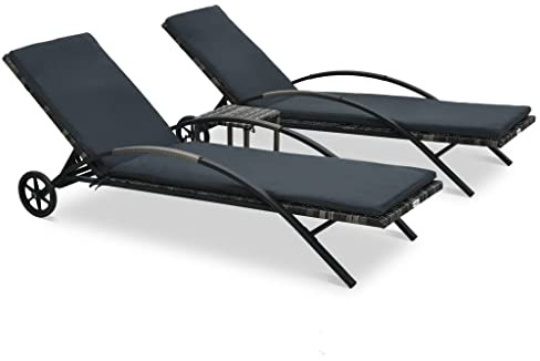 vidaXL Sonnenliege mit Tisch Gartenliege Liege Liegestuhl Relaxliege Rattanliege Strandliege Gartenmöbel Rattanmöbel Poly Rattan Anthrazit