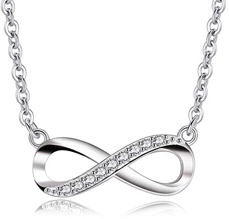 Bo&Pao Infinity Kette Damen 925 Sterling Silber, 45 cm Silber Unendlich Kette mit Unendlichkeitszeichen