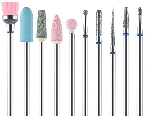 URAQT 10 Stück Elektrische Nagelfräser Bits Set, Professioneller Nagelhaut Schleifkopf Set Bit Nagelfräser Aufsätze Set für Elektrisch Nagelfeile Maniküre Pediküre Nagelpflege
