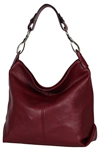 AmbraModa GL033 - Sac à main sac porté épaule en cuir véritable pour femme (Bordeaux)