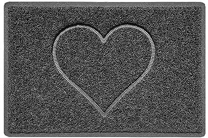 Nicoman Heart Embossed Shape Door Mat Dirt Trapper PVC Spaghetti Mat Washable Quick Drying Barrier Doormat-Dark Grey (Drainage Open-Back)-Small (60x40cm)