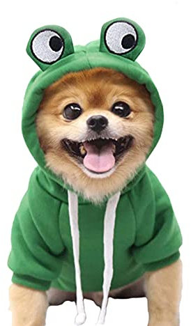 XIAOYU vestiti per animali felpe per cani felpa calda cappotto cucciolo autunno inverno abbigliamento tuta con cappuccio occhio, rana, S