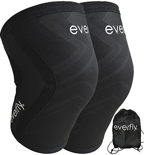 Everfly Ginocchiere Cross Training Powerlifting 5mm - 1 paio - Palestra Menisco e Leggere - Neoprene SCR Nero - Sportiva Muscolazione - Uomo Donna - Bodybuilding Tutore Ginocchio (XL, Nero)