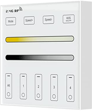 BTF-LIGHTING WR02RF Wireless 2,4G RF 4 Zonen Einfarbig/CCT Wandmontage Smart Panel Fernbedienung Angetrieben durch 2pcs AAA Batteries 3V Arbeit mit LM052 LM053 C01W C02W usw Controller