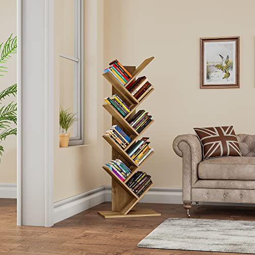YITAHOME Tree Bookshelf, Floor Standing Book Shelf, Tall Industrial Wooden Shelves Bookcase, Display Storage Shelving Units for Living Room,Home,Office - Wood Color Book shelves