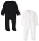 BINIDUCKLING Baby-Jungen Mädchen Schlafanzug - 2-Wege-Reißverschluss, Baumwolle, mit Füßen, 2er-Pack - Baby Schlafstrampler für Neugborene 0-3 Monate, Schwarz&Cream-Weiß