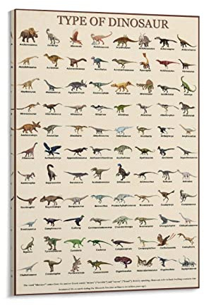 BOBBSOOCE Dinosaurier Poster Vintage Dinosaurier Chart Poster Dekor Leinwand Dinosaurier Poster mit Namen Wandkunst Poster Wandkunst hängende Leinwand Malerei Bild Wohnzimmer Dekor Rahmen 30.5x40.6 cm