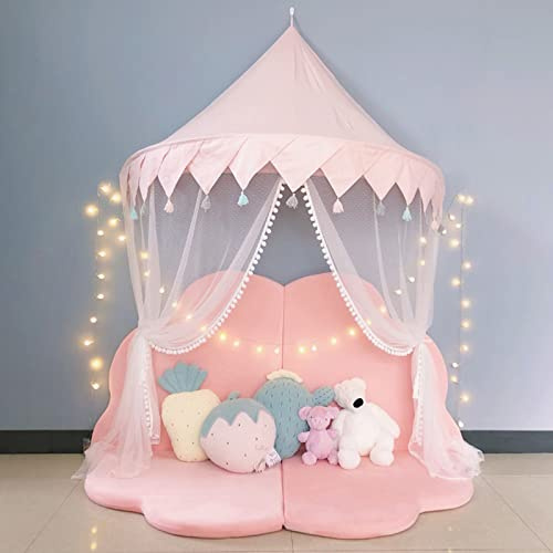 Kinder Bett Baldachin,Babys Bett Groß Mädchen Kinderzimmer Deko Baldachin Hängende Halb Rund Moskitonetz Baby Kinder Bett (Rosa)