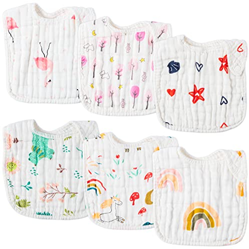 WATINC 6-teiliges Baby-Lätzchen für Neugeborene, weiche Bio-Baumwolle, verstellbarer Druckknopf, Baby-Spucktuch, 6-lagige Baumwoll-Lätzchen für Baby-Dusche, Geburtstagsgeschenke, 0-12 Monate