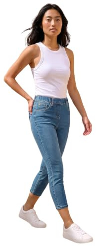 Roman Cropped Jeggings for Women UK Ladies Capri Stretchy Jeans Denim Legging Cotton Summer Trouser Three Quarter 3/4 Length Pull On Cut Off High Waist Smart - Petite Denim Blue - Size 18
