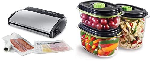 FoodSaver V2860 - Envasadora al vacío, 2 tipos de envasado, 3 velocidades,negro y plata, 43 x 29 x 10.5 cm + FoodSaver Recipiente para conservar y marinar al vacío, Transparente/Negro