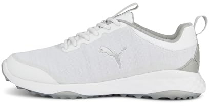 PUMA Herren Fusion Pro Extra Wide Golfschuhe, Puma Weiß, PUMA Silber, flach, Hellgrau, 41 EU