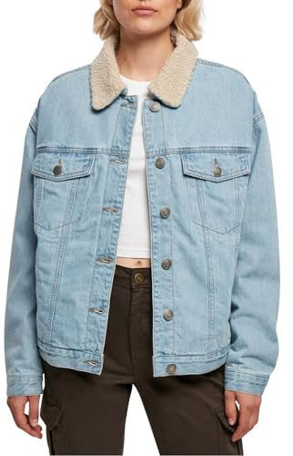 Urban Classics Women's Ladies Oversized Sherpa Denim Jacket, clearblue Bleached, 3XL