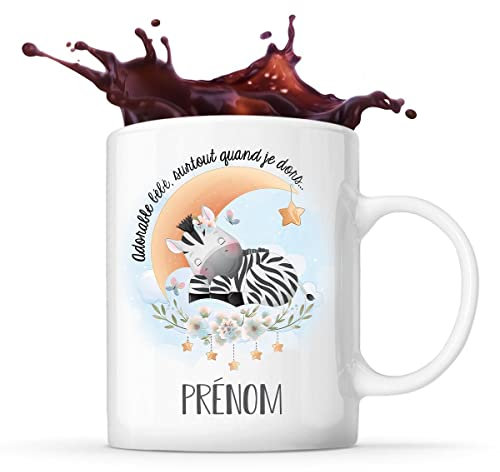 Planetee Tasse prénom personnalisable mignon avec zèbre| Mug Cadeau de naissance personnalisé garçon ou fille pour anniversaire