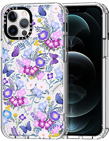 MOSNOVO für iPhone 12 Pro Max Hülle – Durchsichtige, schlanke, stoßfeste TPU+PC-Handyhülle, [6,6 Fuß Fallschutz/Anti-Abziehen] - Lila Peri Nemophila-Blume
