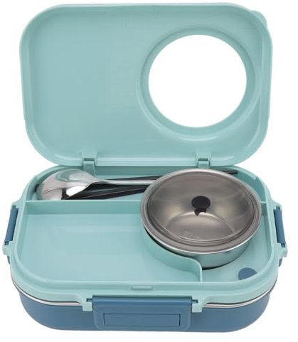 Lunch Containers, Lunch Box Thermal 4 Compartments Reusable Portable Food Box with Spoon Chopsticks and Sauce Bowl for Kids Adult(Blue)