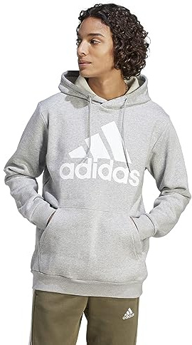 Adidas Felpa da Uomo Essentials in Pile con Grande Logo, Grigio Medio mélange, L