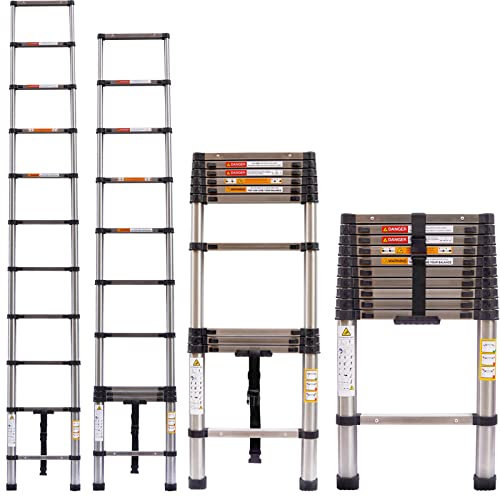 Loft Ladders Telescopic Ladders Extendable Ladder, Multi Purpose Portable 3.2M/10.5FT Stainless Steel Ladder, Folding Step Attic Ladder for Household or Outdoor Work, 150kg Capacity EN131 Standard