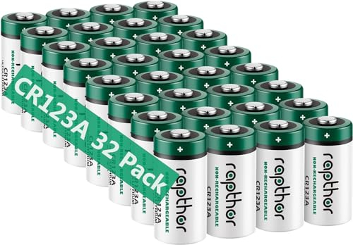 Rapthor CR123A, 32 batterie al litio CR123, 1650 mAh, 3 V, PTC, protette per fotocamere, torcia, allarme, sensori intelligenti (non ricaricabili, non per Arlo)